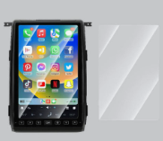 Protective screen cover next to a Tesla-style display