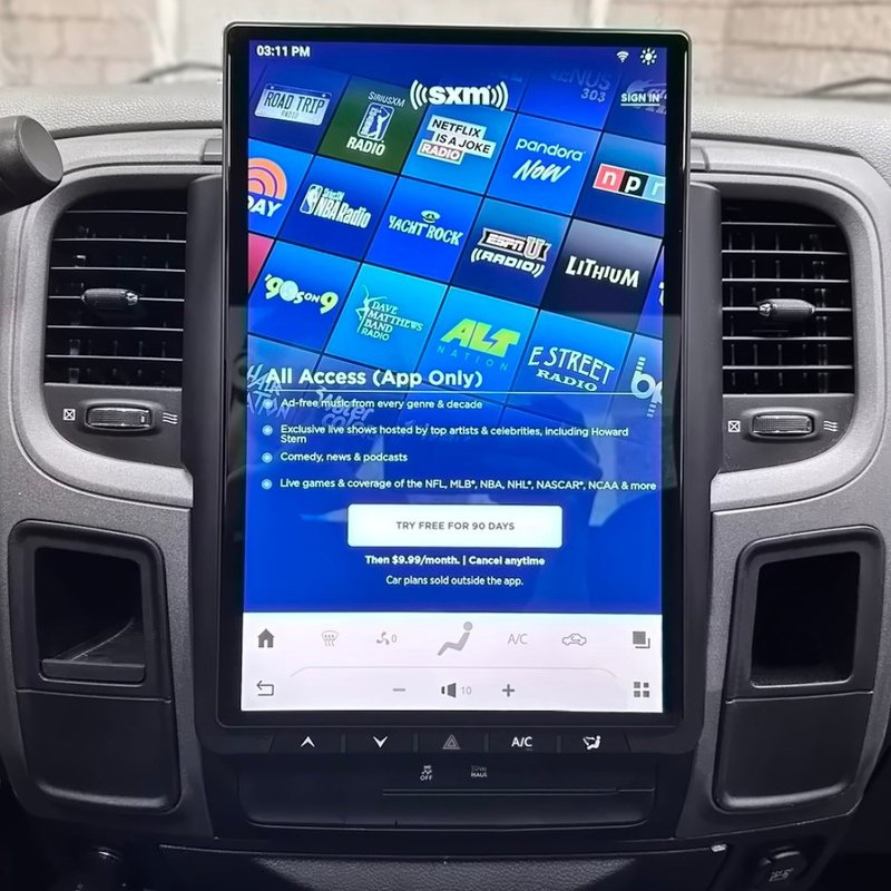 Elite portrait screen in a Ram dash showing SiriusXM